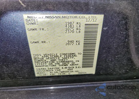 2013 Nissan Altima 3.5S из США, поврежденный, VIN 1N4BL3AP2DC189936